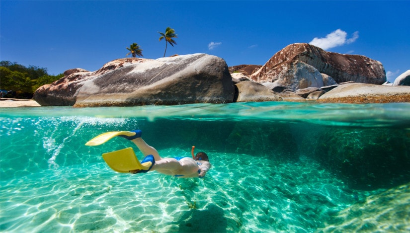 A girl snorkeling in the BVI