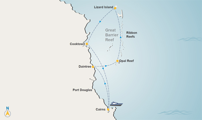 Great Barrier Reef charter itinerary map