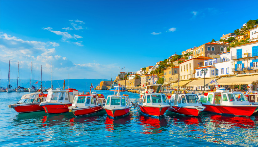 Hydra town and taxi boats