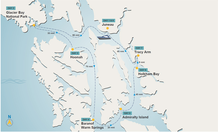 Juneau to Juneau itinerary map